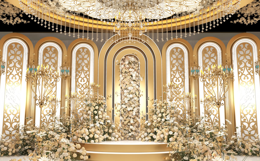 郓城香槟色调婚礼堂效果展示